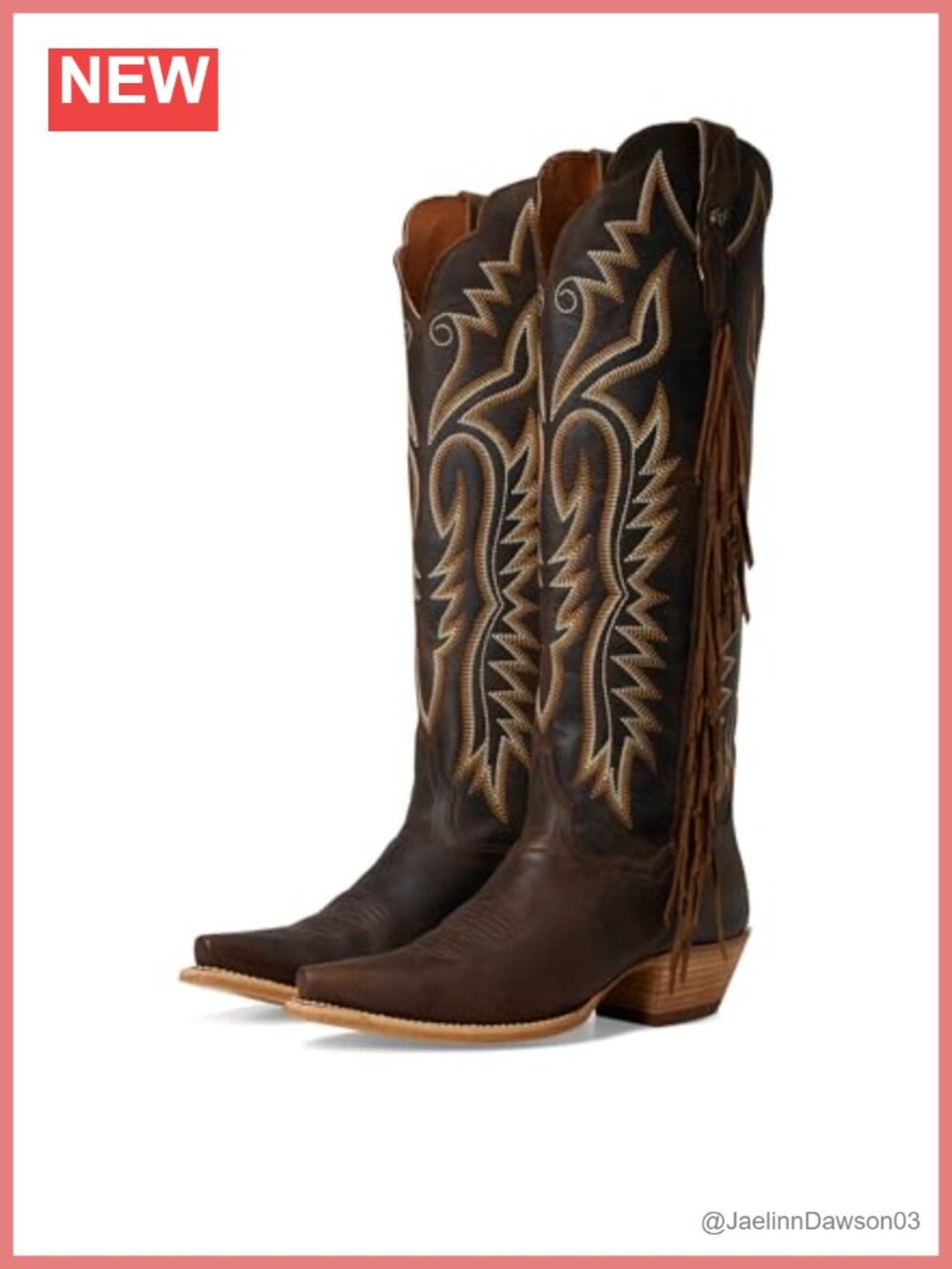 Knee-High Western Boots Leather Fringe Snip Toe Low Heel Casual